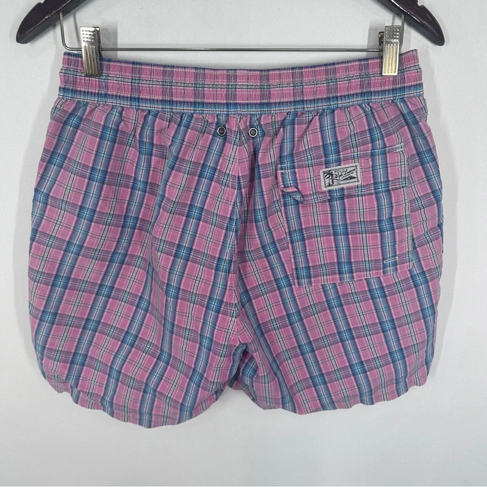 Mens' Vintage Polo Ralph Lauren Pink Plaid Swim Trunks Size Medium